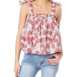 C&C California Floral Tie Shoulder Smocked Top